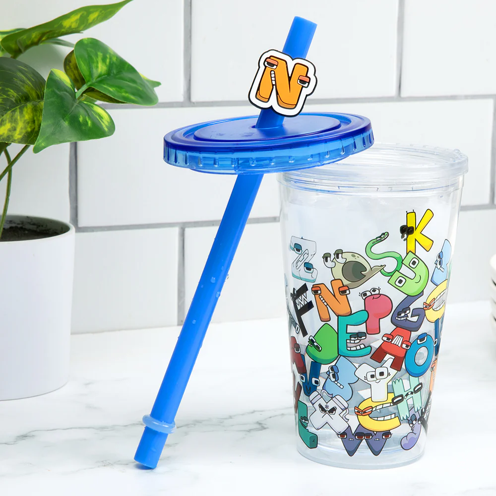 ALPHABET LORE - Letter Jumble Tumbler (6" Drinkware w/ Boba Straw, Screw-Top Lid & 3D Charm) - Image 4