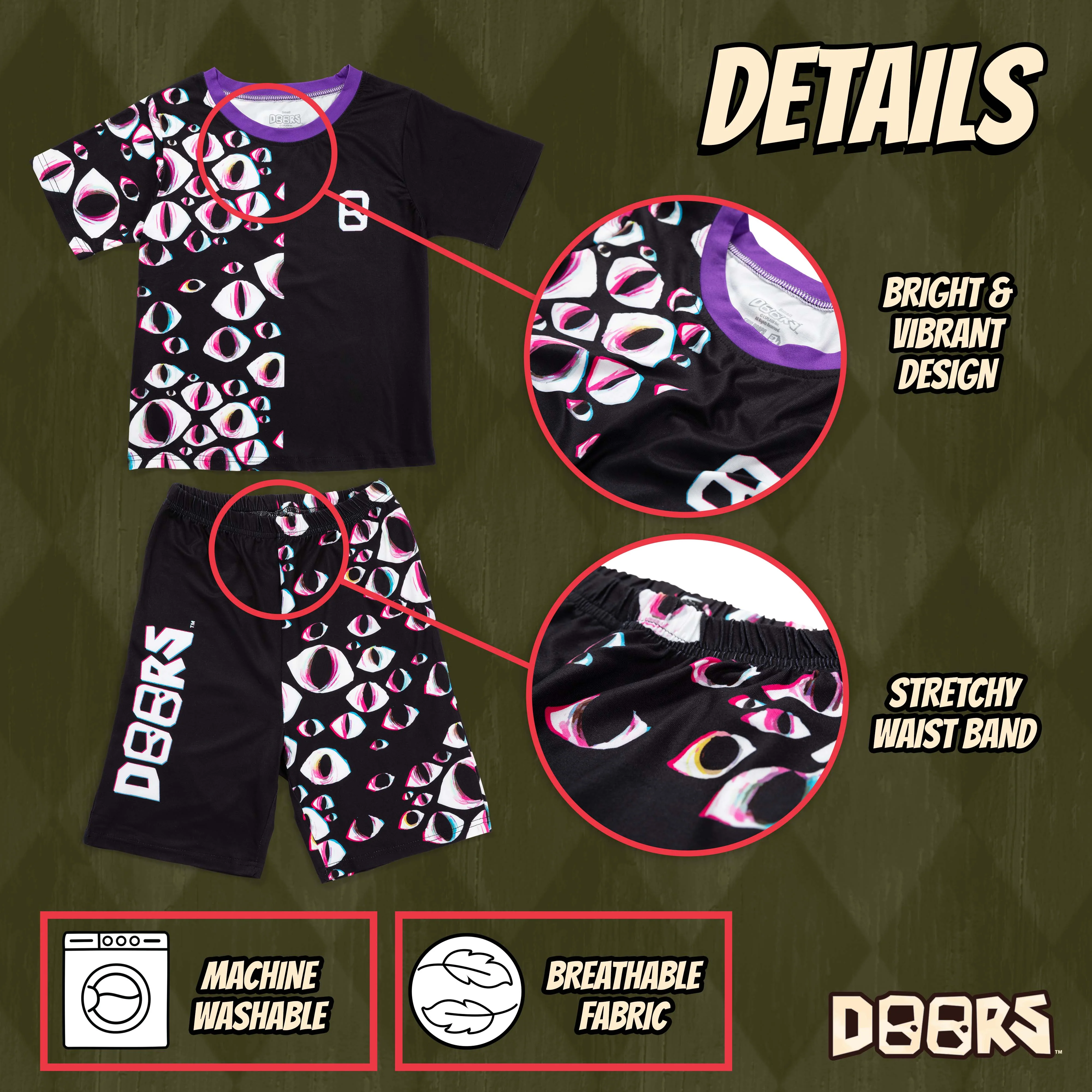 DOORS - Split Eyes Short-Sleeve Pajamas Set (Kids Unisex) - Image 4