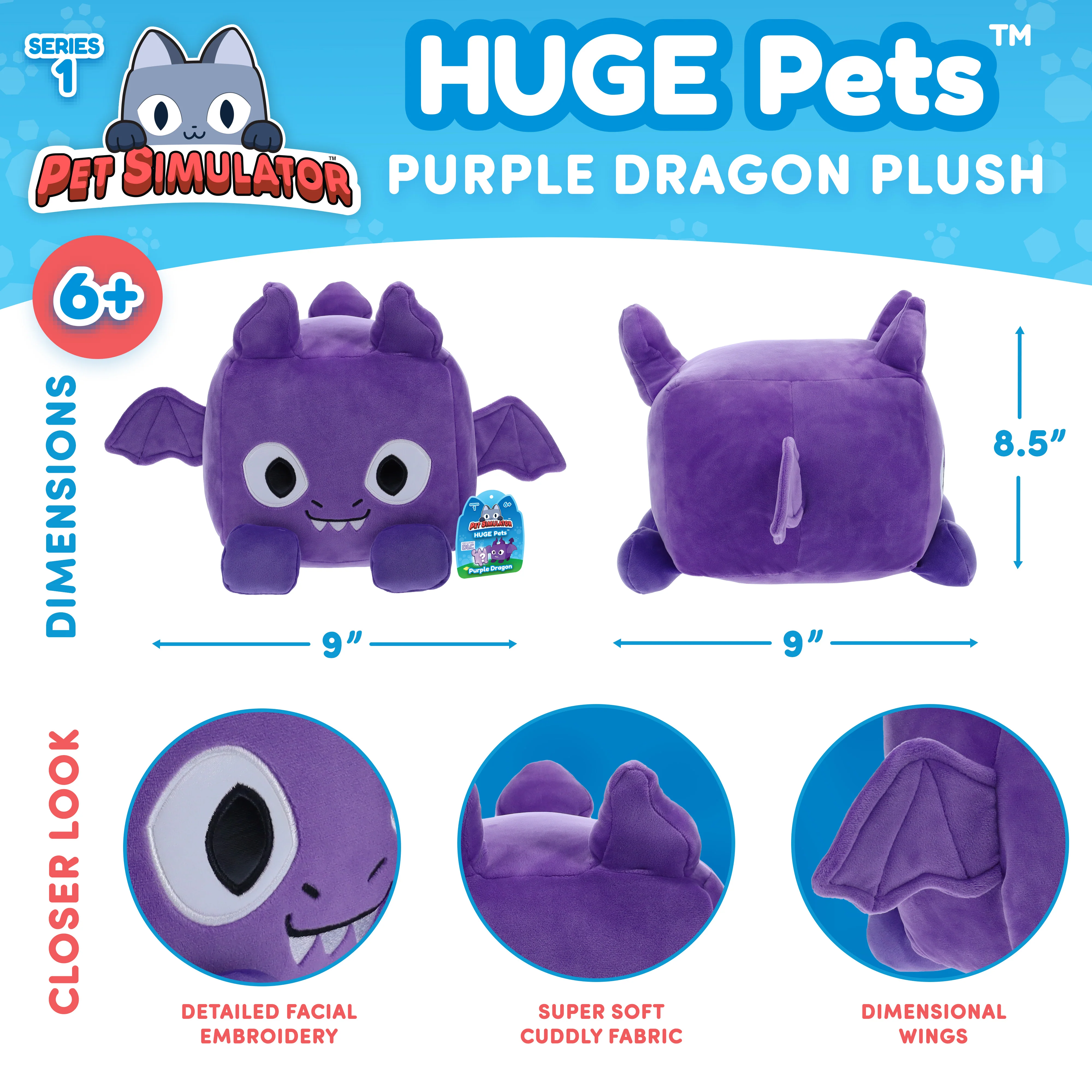 PET SIMULATOR - Purple Dragon HUGE Pet Plush (8.5" Tall, Series 1) [Includes DLC] - Image 5
