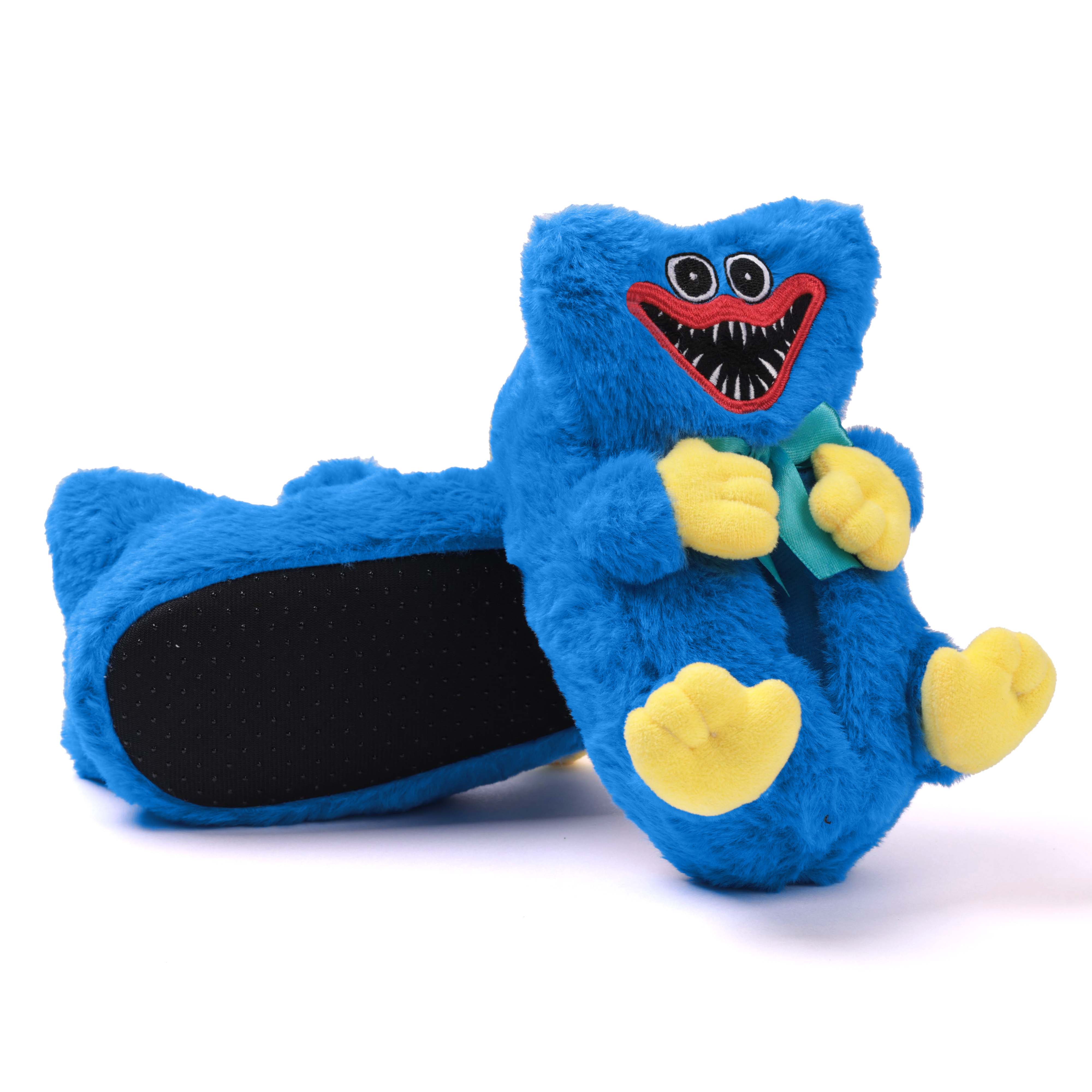 POPPY PLAYTIME - Huggy Wuggy Fuzzy Plush Slippers (3D Body & Bow w/ Embroidery, Unisex) - Image 3