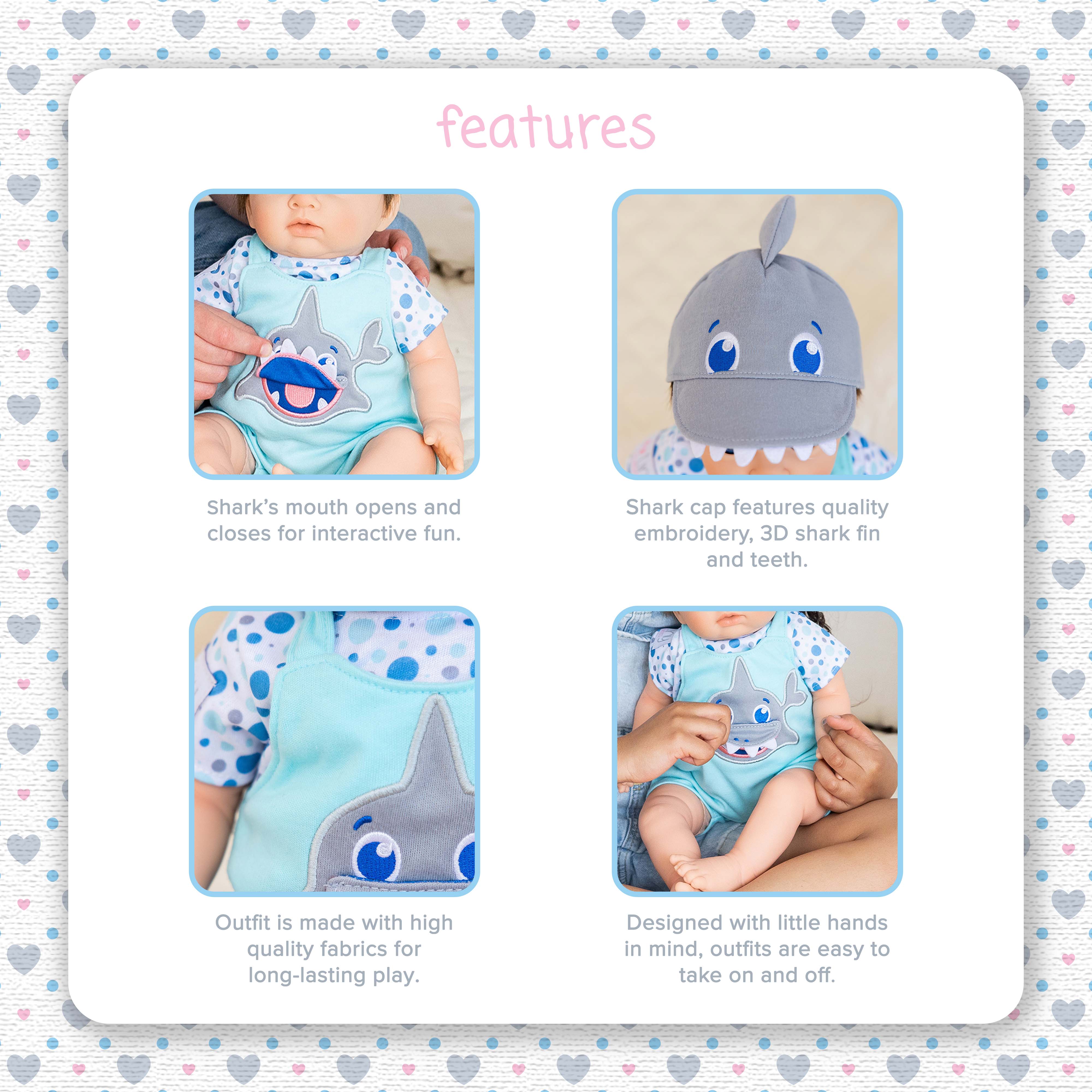 TINY TREASURES - Jawsome Shark Outfit (for 17" Baby Dolls) - Image 3